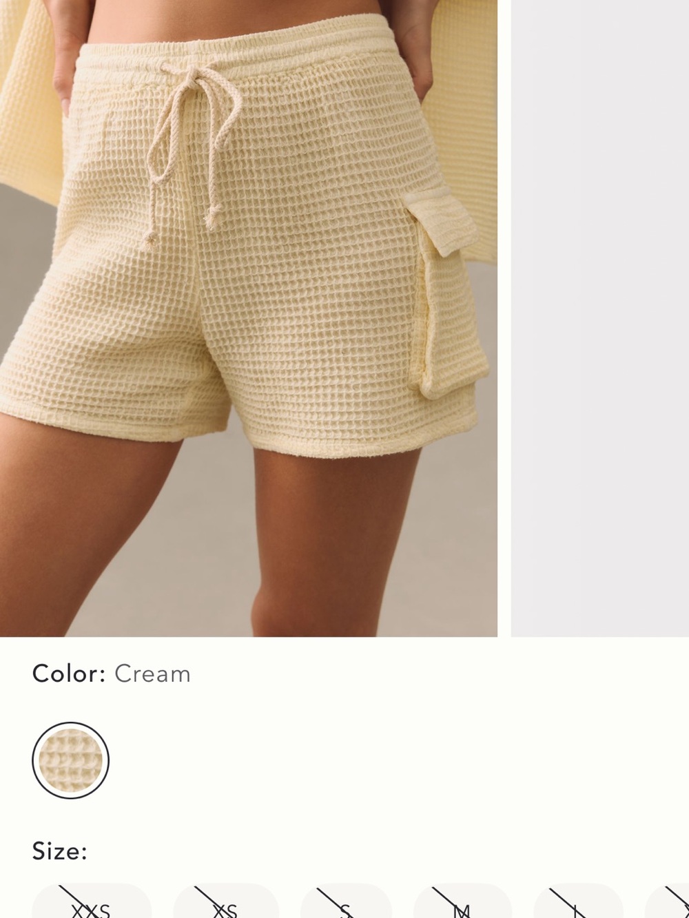 DONNI. Cream Waffle Knit Cargo Shorts - Picture 2 of 5